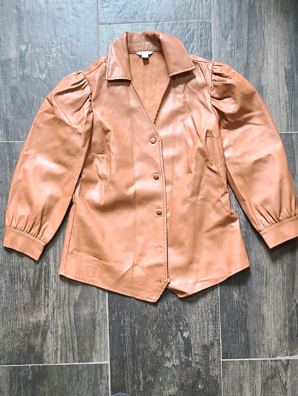 Women's Tan Faux Leather Button-Front Jacket